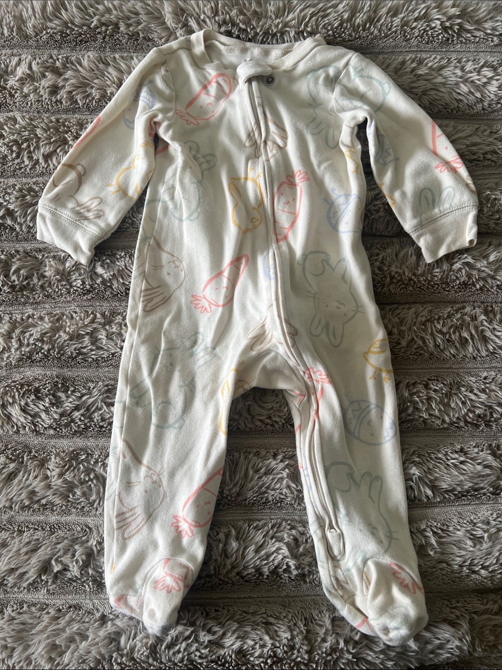 Carter's Cream Footed One-Piece with Pastel Animal & Carrot Prints